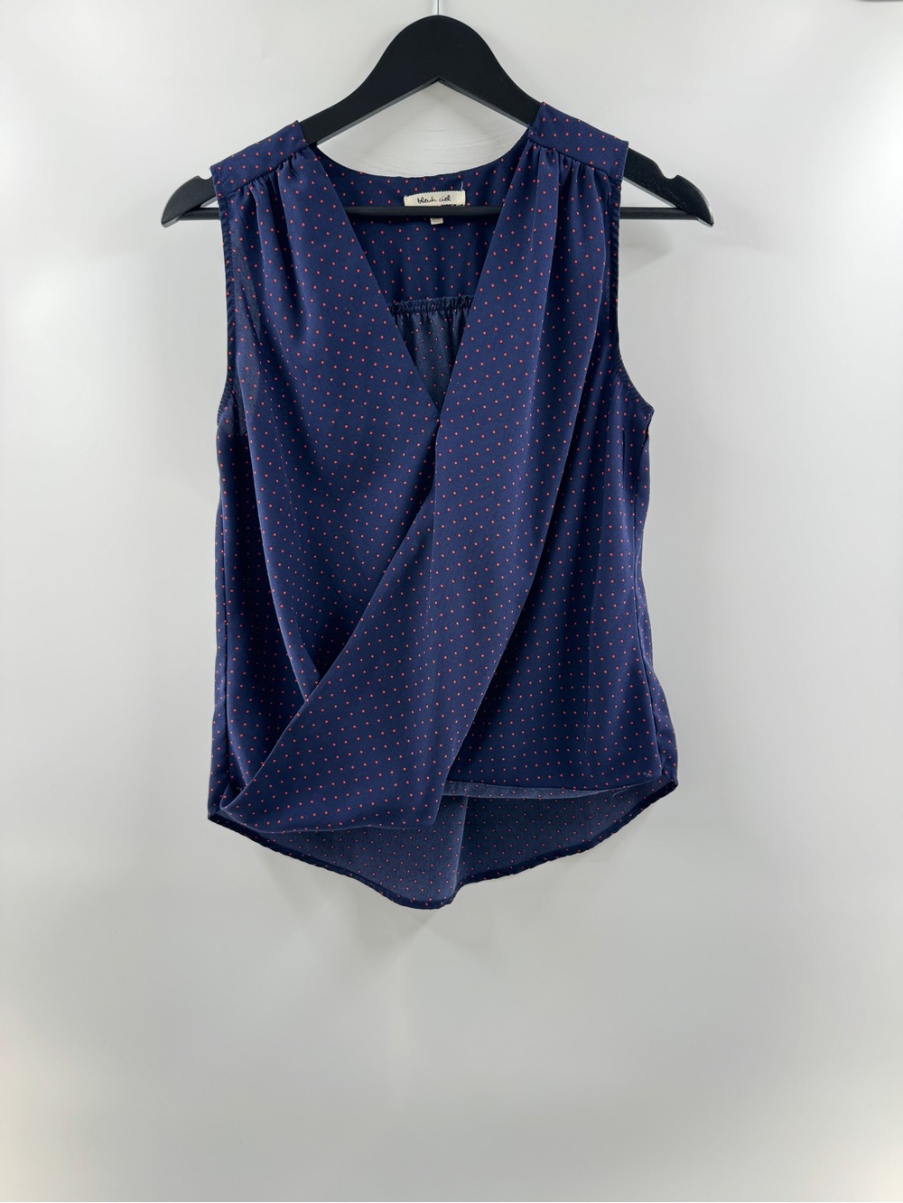 Bleuh Ciel Navy Blue Polka Dot Sleeveless Blouse – Women's Small 100% Polyester